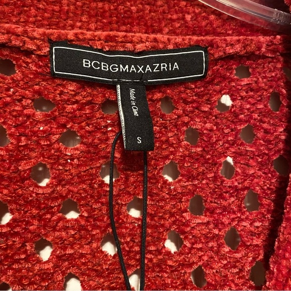 BCBG Women's Cardigan Red Sweater See through Cozy New size small - Picture 6 of 13